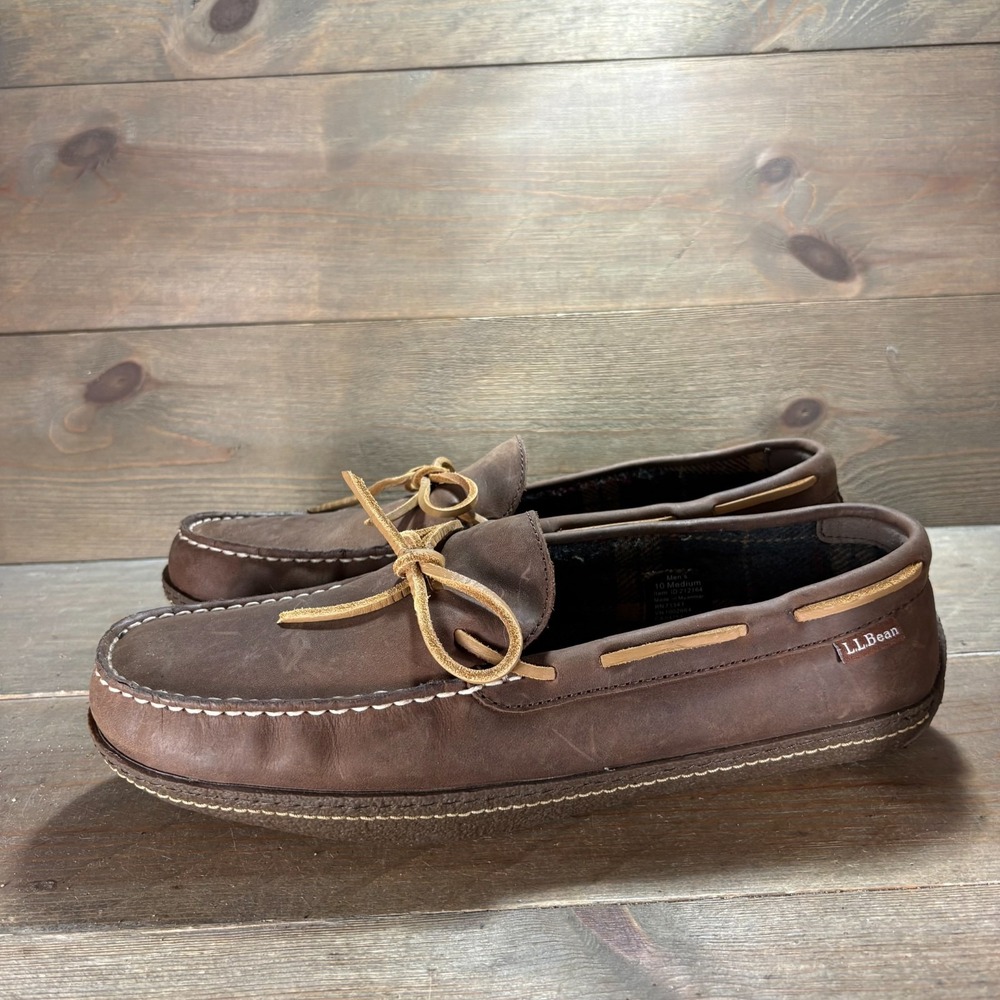 LL Bean Handsewn Mens size 10 shoes Brown Leather moccasin slippers